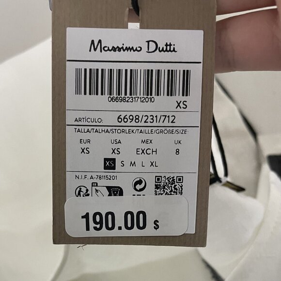 Massimo Dutti Womens Midi Dress XS White Black Linen Sleeveless 6698/231 NWT - Picture 5 of 9